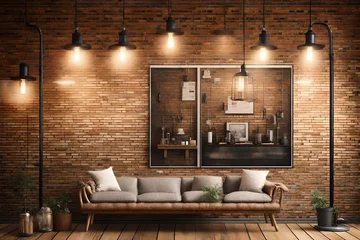 Poster A compelling 3D illustration featuring a poster hanging on a textured brick interior wall,  © Resonant Visions