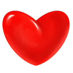 Red heart, close-up, 3D effect, isolated, white background.
