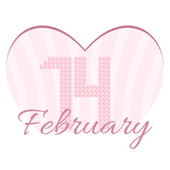 Cute illustration with big pink heart. Illustration for February 14th, Valentine's Day. Pearly numbers. Isolated on a white background.