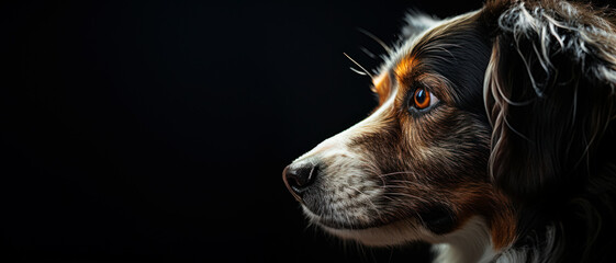Profile portrait of beloved pet, dog profile with copy space for advertising clinic or dog food - obrazy, fototapety, plakaty