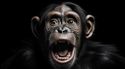 Chimpanzee. Close-up portrait of a wild ape in monochrome style. Illustration for cover, postcard, interior design, banner, brochure, etc..