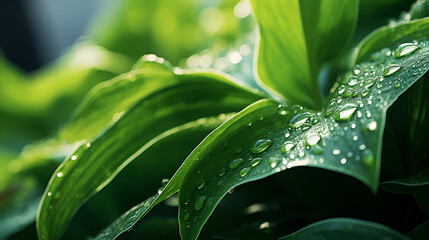 green leaves up close and are covered with water drops,Close up photograph of leaf with water droplets. This image captures beauty of nature and refreshing essence of water. Perfect for use in enviro
