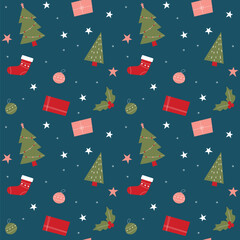 Hand drawn christmas pattern design background. Vector.