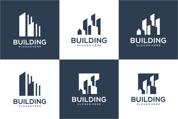 Set of building logo design inspiration architecture sets real estate logo design collection build
