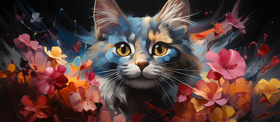 Vibrant and bright and colorful animal portrait poster.. Generative AI