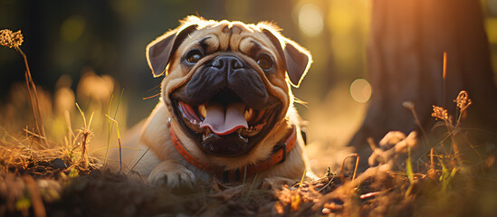 Cute pug dog in summer. Generative AI
