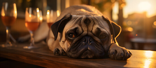 Pug dog laid back shot. Generative AI