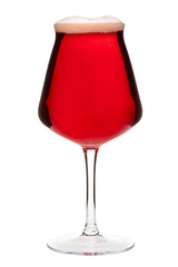Ruby ale in tulip craft beer glass isolated on white