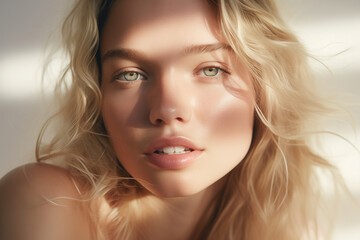 Beautiful blonde girl. Editorial look. Skincare look - obrazy, fototapety, plakaty