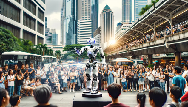 Humanoid robot as a street performer in an urban setting