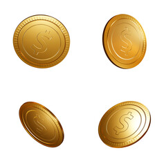 Dollar Gold Coins set PNG. Transparent background	
