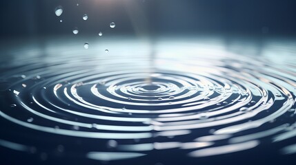 Fototapeta premium Minimal Landscape of Water Droplets Creating Concentric Circles on Dark Blue Surface