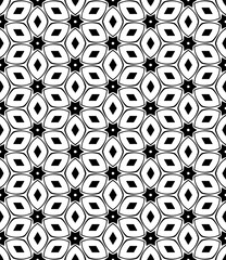 Black and white seamless abstract pattern. Background and backdrop. Grayscale ornamental design. Mosaic ornaments. Vector graphic illustration. EPS10.