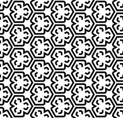 Black and white seamless abstract pattern. Background and backdrop. Grayscale ornamental design. Mosaic ornaments. Vector graphic illustration. EPS10.