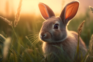 Fototapeta premium Baby bunnies in the green meadow