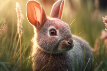 Fototapeta premium Baby bunnies in the green meadow