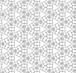 Black and white seamless abstract pattern. Background and backdrop. Grayscale ornamental design. Mosaic ornaments. Vector graphic illustration. EPS10.
