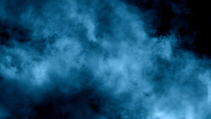 Fototapeta premium Abstract blue smoke misty fog on isolated black background. Texture overlays. Paranormal mystic smoke, clouds for movie scenes.