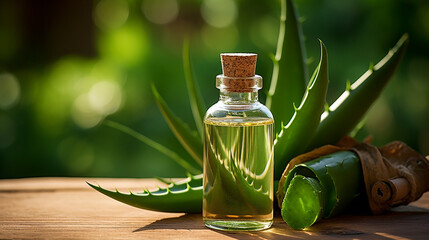 bottle, jars of aloe essential oil extract