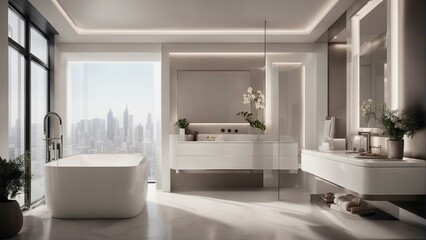 hotel bathroom, white glossy color, interior design

