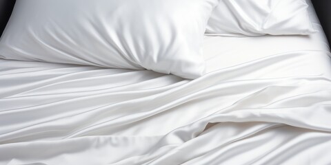 Crisp white sheets invite rest, soft folds creating a serene atmosphere.