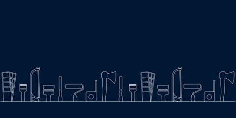 Professional handyman services. Vector banner template with tools collection and text space.  Set of repair tools on dark blue background for your design. EPS10.