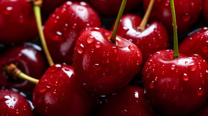 close-up of cherry in water drops