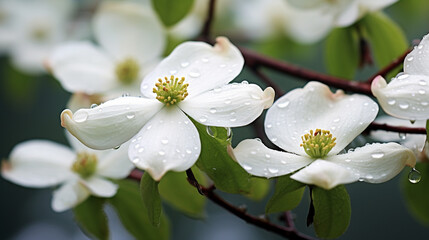 of an apple blossom in water drops