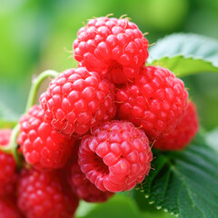 Fresh and juicy red raspberry bunch