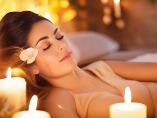 Experience pure relaxation as a beautiful young woman lies on a spa bed, enjoying a soothing back massage for ultimate wellness and tranquillity