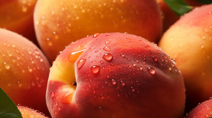 close up of peaches in drops of water