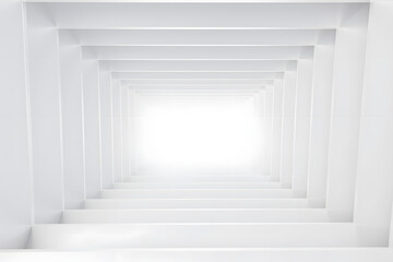 White geometric corridor with a glowing end