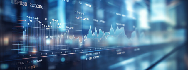 Close-up of a digital screen displaying financial stock market data with graphs and analytics, illustrating market trends and investment analysis.