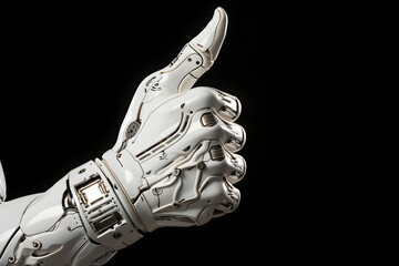 Robotic hand in a gripping gesture isolated on black background