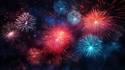 vibrant fireworks catching fire in the dark night sky