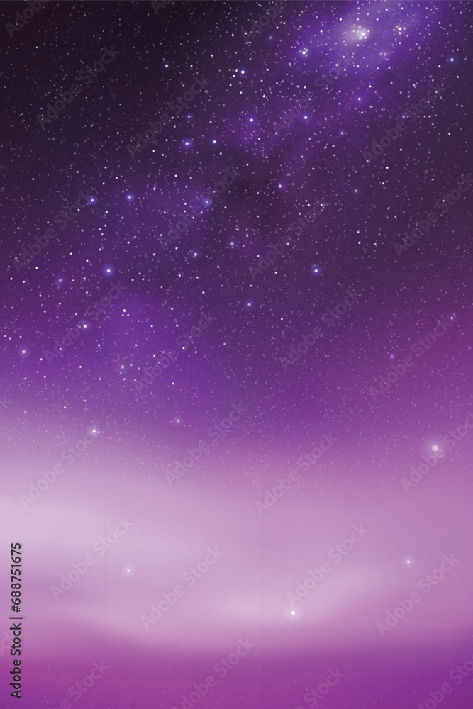 Poster milky way and violet nebula. night starry sky. foggy vector background
