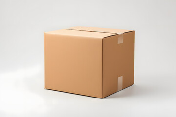Brown cardboard box with tape on a bright background