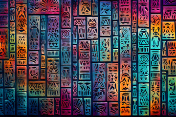 Color-blocked hieroglyphics in a modern abstract style