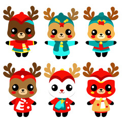 6 reindeers cartoon vector.