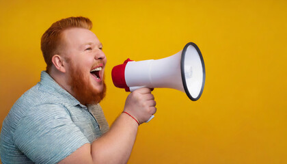 Fat man with a megaphone. To attract attention.