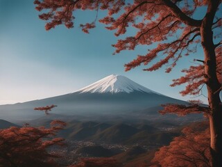 spectacular views of Mount Fuji among the sakura trees  