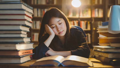 Student immersed in knowledge: reading in the library