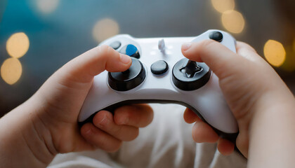Close-up of a gamepad in the hands of a child