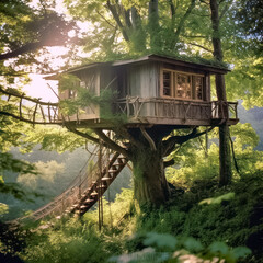 Romantisches Baumhaus im Wald, Generative AI