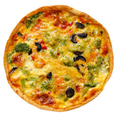 Quiche with Vegetables, Homemade Open Pie, Savory Tart on White Background