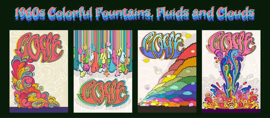 1960s Colorful Fountains, Fluids, Waves and Clouds Bright Poster Backgrounds 