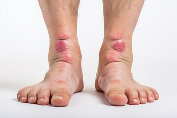 foots swollen and painful gout inflammation isolated on white background