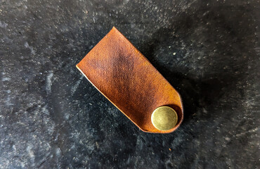 Handmade Leather Key Ring with Brass Snap 