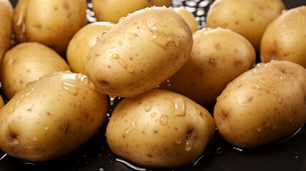 close up of potatoes in water drops