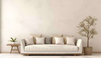 Fototapeta na wymiar Scandinavian living room design with a cozy sofa.